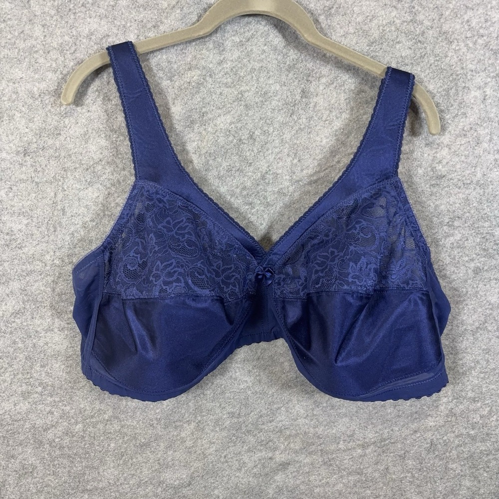 Glamorise MagicLift Original Support Bra Women 52B Blue Lace Wireless Wide Strap